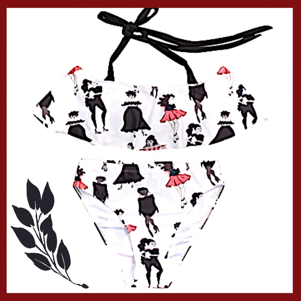 Cold Shoulder Ruffled High Waist Bandeau Bikini - Picture 6 of 7